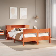 vidaXL barna tömör fenyőfa könyvespolcos ágy matrac nélkül 120 x 190cm ágy és ágykellék