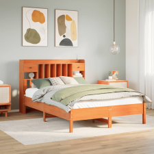 vidaXL barna tömör fenyőfa könyvespolcos ágy matrac nélkül 120 x 190cm ágy és ágykellék