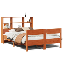 vidaXL barna tömör fenyőfa könyvespolcos ágy matrac nélkül 120 x 200cm (3322992) ágy és ágykellék