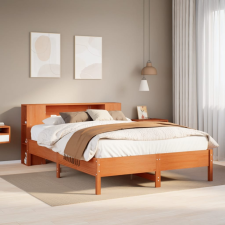 vidaXL barna tömör fenyőfa könyvespolcos ágy matrac nélkül 135 x 190cm ágy és ágykellék