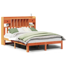 vidaXL barna tömör fenyőfa könyvespolcos ágy matrac nélkül 135 x 190cm (3322614) ágy és ágykellék