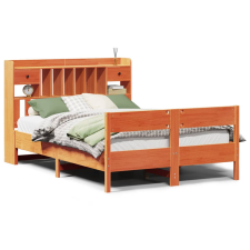 vidaXL barna tömör fenyőfa könyvespolcos ágy matrac nélkül 135 x 190cm (3323043) ágy és ágykellék