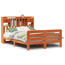 vidaXL barna tömör fenyőfa könyvespolcos ágy matrac nélkül 140 x 190cm (3309991) ágy és ágykellék