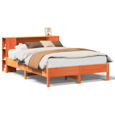 vidaXL barna tömör fenyőfa könyvespolcos ágy matrac nélkül 140 x 190cm (3322839) ágy és ágykellék