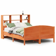vidaXL barna tömör fenyőfa könyvespolcos ágy matrac nélkül 140 x 190cm (3323112) ágy és ágykellék