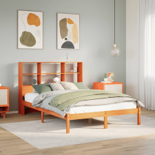 vidaXL barna tömör fenyőfa könyvespolcos ágy matrac nélkül 140 x 200cm ágy és ágykellék