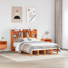 vidaXL barna tömör fenyőfa könyvespolcos ágy matrac nélkül 140 x 200cm ágy és ágykellék