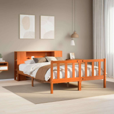 vidaXL barna tömör fenyőfa könyvespolcos ágy matrac nélkül 140 x 200cm ágy és ágykellék