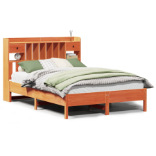 vidaXL barna tömör fenyőfa könyvespolcos ágy matrac nélkül 140 x 200cm (3322911) ágy és ágykellék