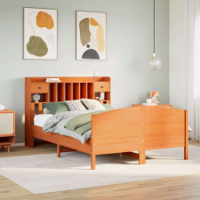 vidaXL barna tömör fenyőfa könyvespolcos ágy matrac nélkül 150 x 200cm ágy és ágykellék