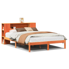 vidaXL barna tömör fenyőfa könyvespolcos ágy matrac nélkül 150 x 200cm (3321555) ágy és ágykellék