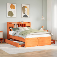 vidaXL barna tömör fenyőfa könyvespolcos ágy matrac nélkül 160 x 200cm ágy és ágykellék