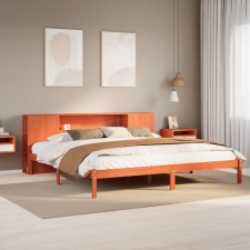 vidaXL barna tömör fenyőfa könyvespolcos ágy matrac nélkül 180 x 200cm ágy és ágykellék