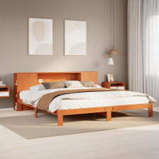 vidaXL barna tömör fenyőfa könyvespolcos ágy matrac nélkül 180 x 200cm ágy és ágykellék