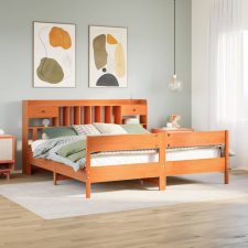 vidaXL barna tömör fenyőfa könyvespolcos ágy matrac nélkül 180 x 200cm ágy és ágykellék