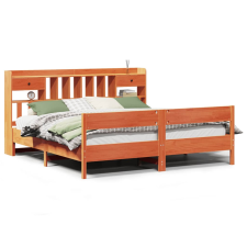 vidaXL barna tömör fenyőfa könyvespolcos ágy matrac nélkül 180 x 200cm (3323019) ágy és ágykellék