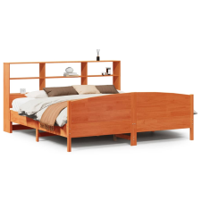 vidaXL barna tömör fenyőfa könyvespolcos ágy matrac nélkül 180 x 200cm (3323097) ágy és ágykellék