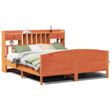 vidaXL barna tömör fenyőfa könyvespolcos ágy matrac nélkül 180 x 200cm (3323136) ágy és ágykellék
