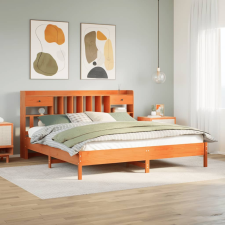 vidaXL barna tömör fenyőfa könyvespolcos ágy matrac nélkül 200 x 200cm ágy és ágykellék