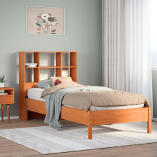 vidaXL barna tömör fenyőfa könyvespolcos ágy matrac nélkül 75 x 190 cm ágy és ágykellék