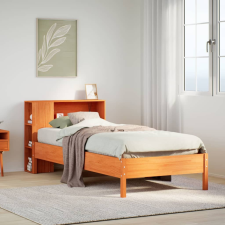 vidaXL barna tömör fenyőfa könyvespolcos ágy matrac nélkül 90 x 190 cm ágy és ágykellék