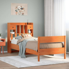 vidaXL barna tömör fenyőfa könyvespolcos ágy matrac nélkül 90 x 190 cm ágy és ágykellék