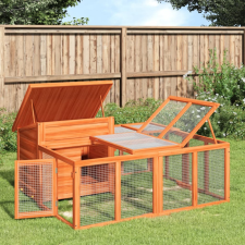 vidaXL barna tömör fenyőfa nyúlketrec 144 x 123 x 67,5 cm ketrec, szállítóbox rágcsálóknak