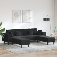 vidaXL Bársony Kanapé párnával párnával 3 pcs Fekete 208 cm Bársony bútor