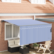 vidaXL Behúzható napellenző Kék és Fehér Csíkos 350 x 250 cm Szövet kerti bútor