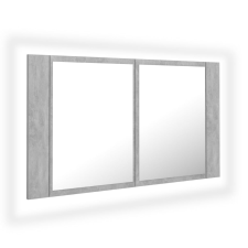 vidaXL betonszürke akril LED-es tükrös fürdőszobaszekrény 80x12x45 cm (804968) fürdőszoba bútor