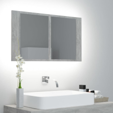 vidaXL betonszürke LED-es tükrös fürdőszobaszekrény 80 x 12 x 45 cm fürdőszoba bútor
