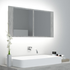 vidaXL betonszürke LED-es tükrös fürdőszobaszekrény 90 x 12 x 45 cm fürdőszoba bútor