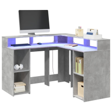 vidaXL betonszürke szerelt fa íróasztal LED-világítással 130x130x91 cm bútor