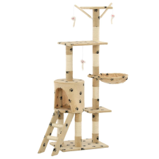 vidaXL bézs, mancsmintás macskabútor szizál kaparófákkal 138 cm (170581) macskafelszerelés
