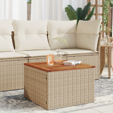 vidaXL bézs polyrattan és akácfa kerti asztal 55 x 55 x 37 cm kerti bútor