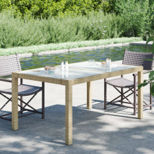 vidaXL bézs polyrattan és edzett üveg kerti asztal 150 x 90 x 75 cm kerti bútor