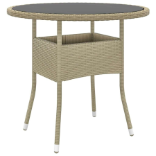 vidaXL bézs polyrattan és edzett üveg kerti asztal Ø80 x 75 cm kerti bútor