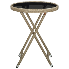 vidaXL bézs polyrattan és edzett üveg teázóasztal 60 cm (310559) kerti bútor