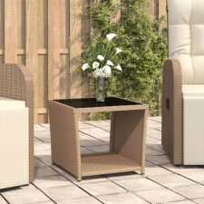 vidaXL bézs polyrattan és edzett üveg teázóasztal üveg lappal kerti bútor