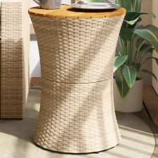 vidaXL bézs polyrattan és tömör fa kerti dob alakú kisasztal kerti bútor