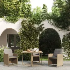 vidaXL Bézs polyrattan és üveg kerti asztal 109 x 107 x 74 cm kerti bútor