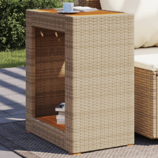 vidaXL Bézs polyrattan kerti kisasztal fa asztallappal 60x40x75 cm kerti bútor