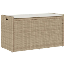 vidaXL bézs polyrattan kültéri tárolópad párnával 100 cm kerti bútor