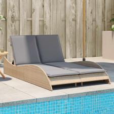 vidaXL bézs polyrattan napozóágy párnákkal 114x205x73 cm kerti bútor