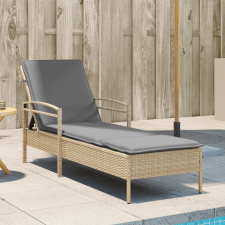 vidaXL bézs polyrattan napozóágy párnával 63x200x81 cm kerti bútor
