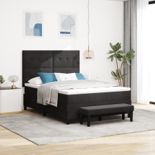 vidaXL Box Spring Ágy Matraccal és Pad Fekete 160x200 cm Bársony ágy és ágykellék