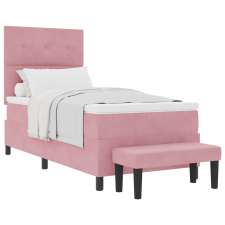 vidaXL Box spring ágy matraccal és pad rózsaszín 90x190 cm velúr (3344485) ágy és ágykellék