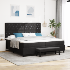 vidaXL Box spring ágy matraccal és padal fekete 200x200 cm velúr ágy és ágykellék