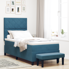 vidaXL Box Spring Ágy Matraccal és Padal Sötétkék 100x200 cm Bársony ágy és ágykellék