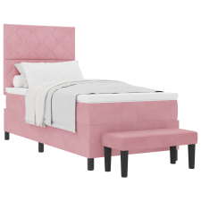 vidaXL Box Spring Ágy Matraccal és Paddal Rózsaszín 90x200 cm Bársony (3344557) ágy és ágykellék